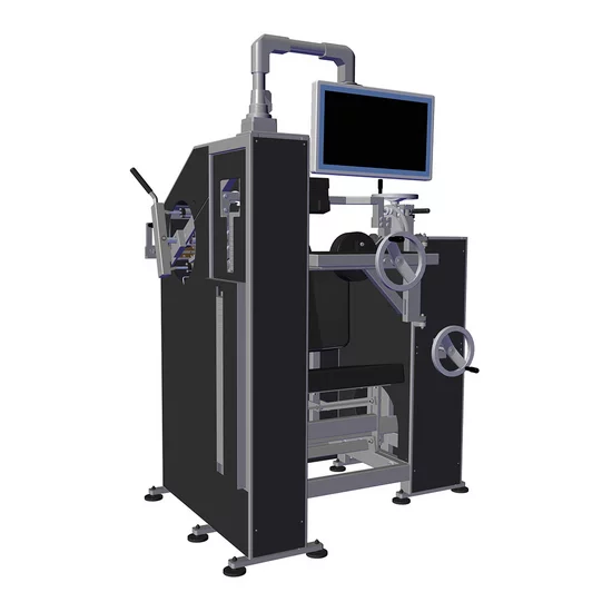 Freigestellte Ansicht der computergestützten Kieser CE-Maschine für isoliertes Nackentraining mit Biofeedback-Monitor zur Kraftmessung.